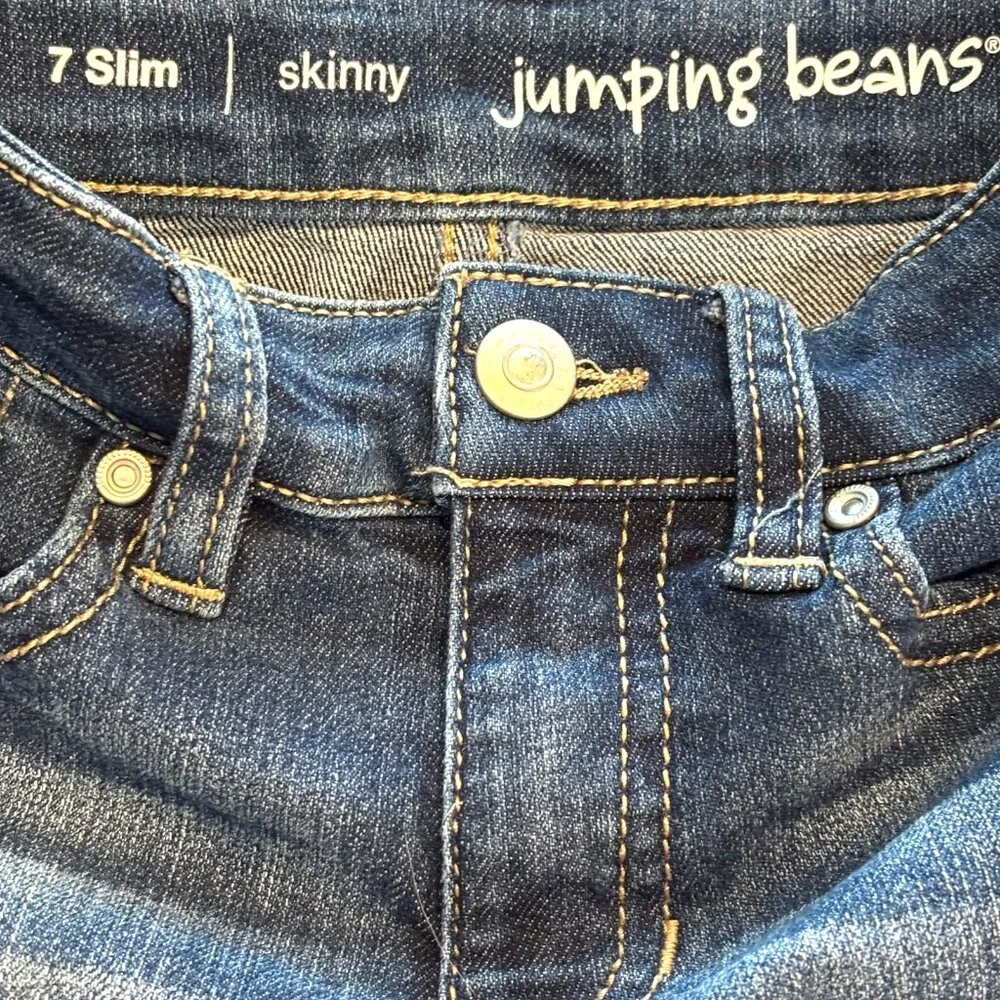 Jumping Beans Girls Skinny  Dark Blue Jeans Size 7 Slim Adjustable‎ Waist